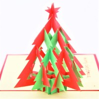 Handmade 3D Pop Up Christmas Card, Greeting Card, Happy Christmas Red Green Evergreen Conifer Pine Tree Card